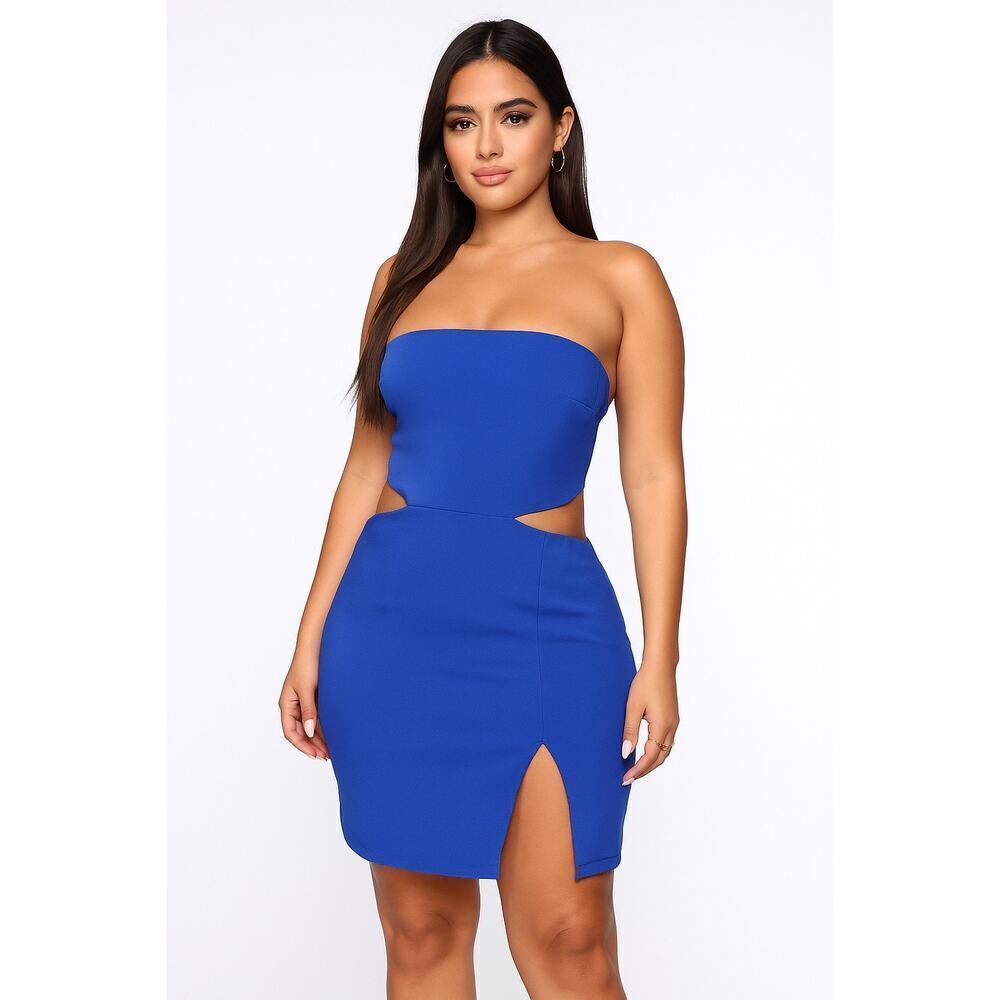 NWT Amanda Uprichard Royal Blue Strapless Cutout Bodycon Sheath Midi Dress Med
